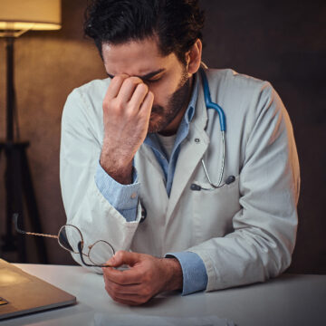 Tired medic is sitting next to the table Θεραπεύοντας τον θεραπευτή: Αντιμετωπίζοντας την επαγγελματική εξουθένωση των γιατρών